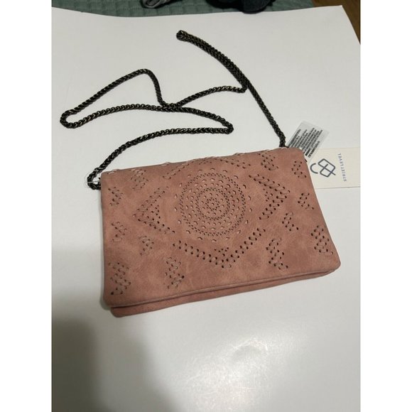 Women's Street Level Suede Blush Braided Chain Cross Body Bag 5x8 - Picture 2 of 12